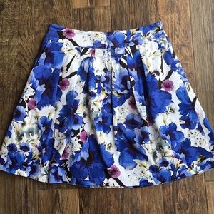 White House Black Market Blue Floral A-Line Skirt